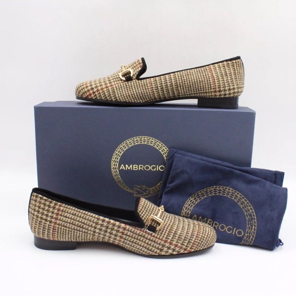 Ambrogio Dellamoda Horsebit Loafers in Rose Houndstooth Size US 10